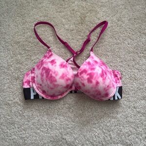 VICTORIA'S SECRET PINK 34C TIE DYE FRONT HOOK RARE RACERBACK PUSH UP BRA EUC